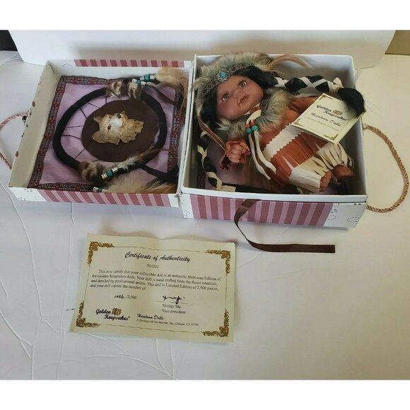 Golden Keepsakes Indian doll headdress Heirloom certificate 8.5" - Picture 5 of 12